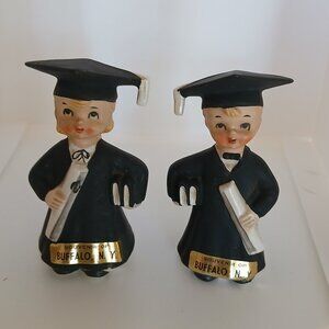 Vintage Lefton China Graduation Kids Salt and Pepper Shakers Souvenir Buffalo NY